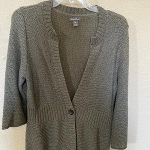 Eddie Bauer Knit Cardigan Jacket Woman's M Medium Like New Green Medium Sleeve
